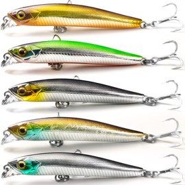 VMSIXVM Mountain Stream Lures Minnow Set 5pcs 5 Colors Trout Minnow Control Fishing Slow Sinking Minnow Suspended Minnow Heavy Sinking Minnow with Lip Fishing Lure