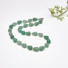 Handgefertigte Damen Edelstein Perlenkette - Tropfenform Naturstein Halskette für Frauen und Mädchen, 48cm (Grüner Aventurin)