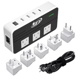 Key Power 220V to 110V Step Down Voltage Converter 2-Outlet 4 USB Travel Adapter Converter