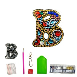 MEDOYOH DIY Letters "B" Diamond Painting Key Chains, Double-Sided Retro DIY Diamond Painting Kits Keychain, DIY Letters Art Craft Crystal Diamond Keyring Kits