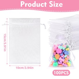 Mexgcom Pack of 100 Organza Bags, Gift Bags, Jewellery Bags, 10 x 15 cm Organza Bags, Small Candy Bags for Wedding, Birthday, Party (White)