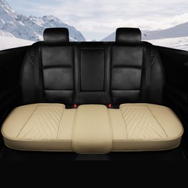 GIANT PANDA Premium PU Leather Rear Car Seat Cover Protector, Luxury Adjustable Anti-Slip Bottom Bench Seat Cover (50~55.5''),Fits 90% of Vehicles, Back Seat Cover, Beige