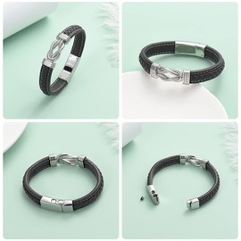 Yinplsmemory Cremation Bracelet Infinity Celtic Knot Urn Bracelet for Ashes for Men's Wristband Cuff Urn Bangle Bracelets Braided Genuine Leather Bracelet