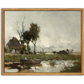 KBKBART Vintage Wall Art Framed, European Countryside Canvas Oil Painting, Rustic Antique Landscape Bathroom Wall Decor for Bedroom Living Room, Wall Decor(8"x10")