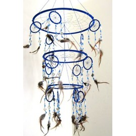 Blue Dream Catcher Boho Traditional Large Hanging Dream Catcher with Mosaic Glass for Bedroom Kids Adults Home Decoration XL Size 30" Long x 10" Diameter