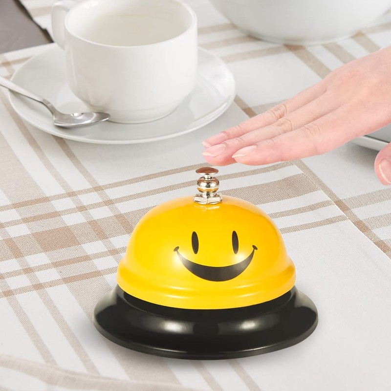 Smile Reception Bell, FUKPO Stainless Steel Desk Bell Yellow Counter