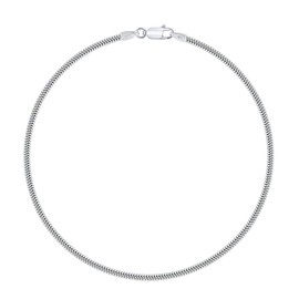 PLANETYS - Snake Chain Ankle Chain Anklet 925 Sterling Silver Rhodium-Plated 2 mm Wide Various Lengths 23-24-25 cm, 25 cm, Sterling Silver