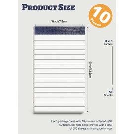 10 Pack Small Notepads Refills Memo Pads 3 x 5 Inch Tear off Notepad Lined Writing Note Pads with 50 Sheets Note Pad Paper in Each Pad Mini Pocket Notebook Refills for Taking Notes Reminders Blue