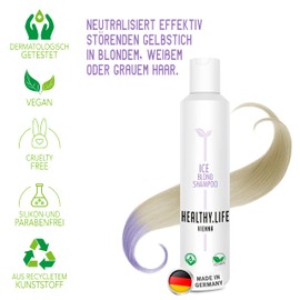 HLV - Anti Gelbstich Shampoo, Silbershampoo - violettes Pigmentshampoo gegen Gelbstich im blondem weißem & grauem Haar - mildes Reinigungsshampoo - Vegan, für alle Haartypen (ICE Blond Shampoo 200ml)