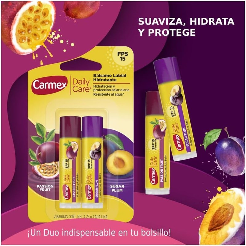 Bálsamo para labios Carmex Daily Care duo pack passion fruit