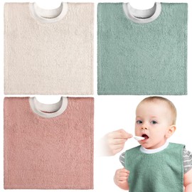Foaincore 3 Pieces Full Coverage Toddler Bibs Pullover Baby Bibs Absorbent Cotton Terry Towel Toddler Bibs (Elegant Colors)
