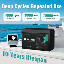 12V 100Ah LiFePO4 Lithium Battery, Up to 15000 Deep Cycles, Low-temp Protection, Ideal for RV, Marine, Trolling Motor, Solar/Wind, Off-Grid and more (12.8V 100Ah)