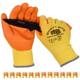 Mighty Mitts Safety Work Gloves for Men, Firm Grip with Crinkle Latex Palm Coating, Breathable Utility, 12-Pair Bulk Pack, Work for Warehouse, Construction, Plumbing, Extra Large