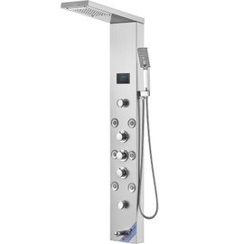 VEVOR Shower Panel, 6 Shower Modes, LED & Screen Hydroelectricity Shower Tower Panel System, Rainfall, Waterfall, 8 Massage Jets, Tub Spout, Handheld Shower, Stainless Steel Wall-Mounted Shower Set