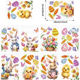 DERAYEE 8 Blatt Fensteraufkleber, Osterdekoration, festliche Dekoration für Haus und Fenster, Osterei, Hasen, Schmetterlinge, Huhn, Karotte, Blume