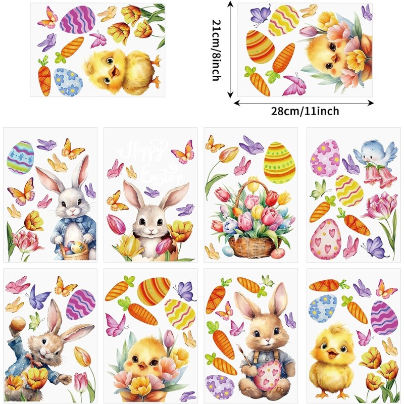 DERAYEE 8 Blatt Fensteraufkleber, Osterdekoration, festliche Dekoration für Haus und