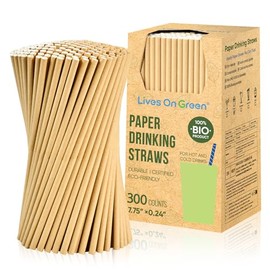 [300 Pack] Lives on Green Kraft Brown Paper Straws, 7.75" x 0.24", Compostable Disposable Drinking Straws for Smoothie, Juice, Cocktails, Cold Drinks, Parties, Restaurants & Crafts