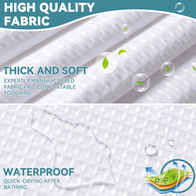 Extra Wide No Hook Waffle Weave Shower Curtain with Snap