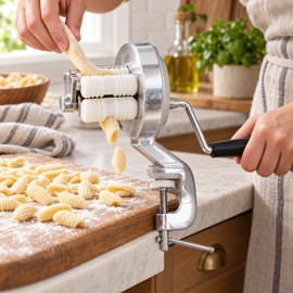 Manual Cavatelli Pasta Maker with Hand Crank, Aluminum Alloy Countertop Machine
