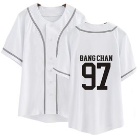 SKZ Baseball Jersey Skz Felix Bangchan Hyunjin Lee Know Button Down Short Sleeve T-Shirts Tee Top for Women