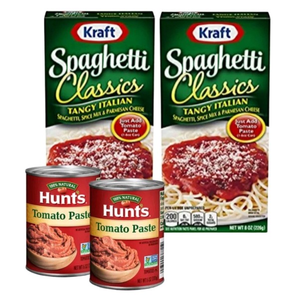 Complete Meal Kit - Kraft Foods Classics Tangy Italian Spaghetti, 8.0 Ounce & Hunts Tomato Paste 6 Ounce bundle (Pack of 2)