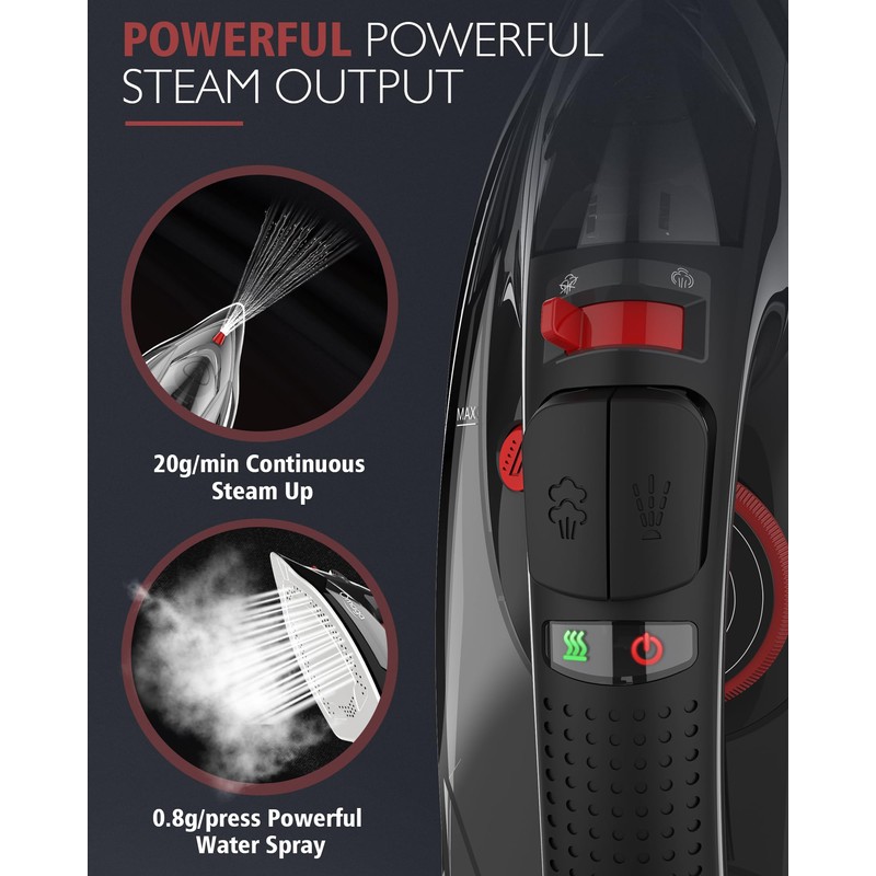 OMAIGA Cordless Iron for Clothes, 1500W Steam Iron Rapid Heating,
