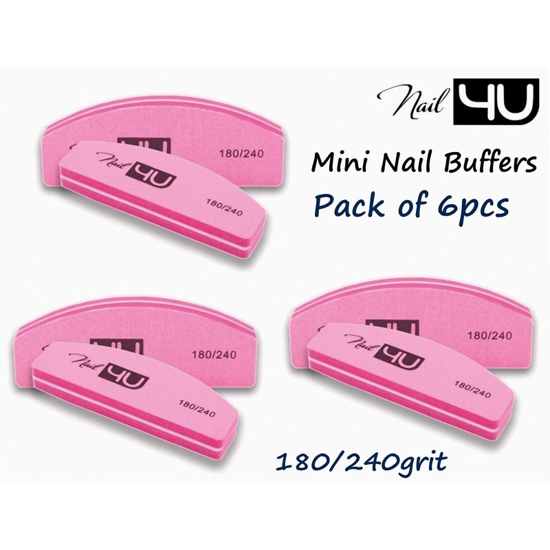 6Pcs Nail Buffers Half Moon Shape Double Sided 180/240 grit