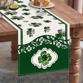 St. Patrick's Day Table Runner, Vintage Elegance Clover Table Runners, for Home, Party, Kitchen Dining Mantel Decor, Seasonal Spring Kitchen Dining Table Decoration, 13x72 Inches