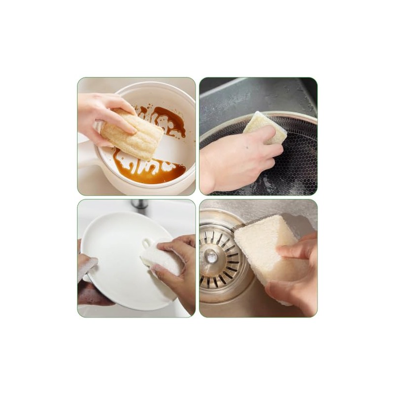10 Piezas Estropajo para Trastes de Fibra Natural Biodegradable, Esponja