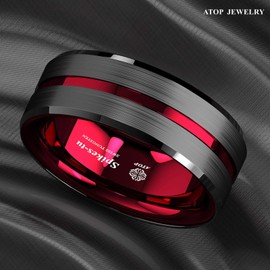 ATOP 8Mm Splicing Black Brushed Tungsten Carbide Ring With Comfort Fit Red Inner ring Wedding Band Ring Men Jewelry Delicate Style Gift (7)