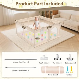 Playpen for Babies and Toddlers 50x50 inch - Baby Gate Playyard with Soft Breathable Mesh Cover - Indoor and Outdoor Baby Play Pen - Portable Playpen for Babies (Apricot)