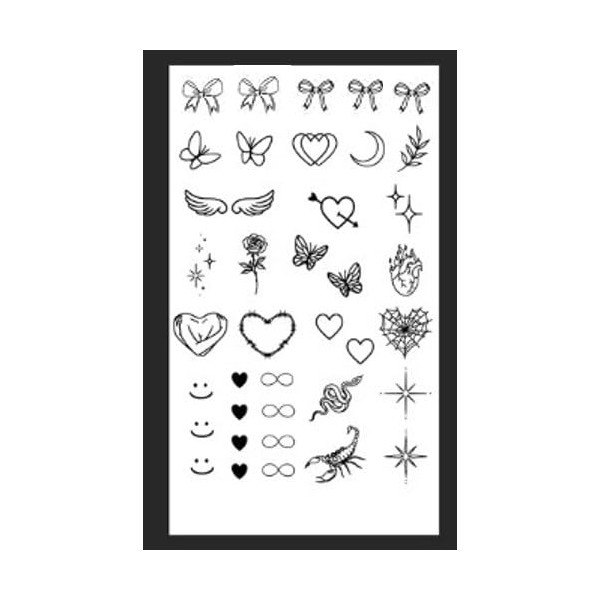 Sheet of 38 Mixed Hypoallergenic Temporary Temporary Tattoos, Roses, Stars,