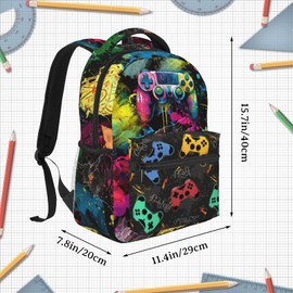 Ewozet Abstract Gamepad Schoolbag Cool Video Gamers Backpack For School Boys Girls Teen Graffiti Game Controller Backpack Travel Backpack Water Resistant For Boys Age 6-8，8-10，8-12，10-12 Years Old