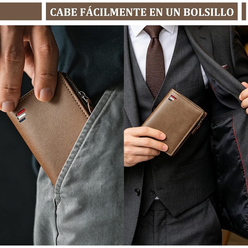 Cartera para Hombre, con RIFD Protección, 11 Ranuras para Tarjetas,