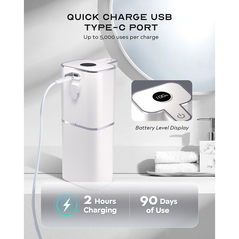 MTYGK Automatic Soap Dispenser Touchless, 6-Level Adjustable,13.5oz/400ml Rechargeabled Wall Mounted