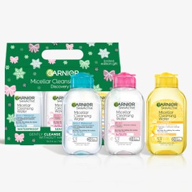 Garnier SkinActive Micellar Water Gift Set, Face Cleansing Holiday Skin Care Kit with Travel Size Micellar Facial Cleansers, Includes Original, Waterproof and Vitamin C Formulas, 1 Kit
