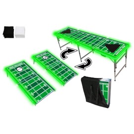 2-in-1 Cornhole Boards & Beer Pong Tailgate Table w/Multi-Color LED Lights - New Orleans Football Field