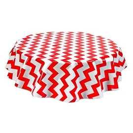 Round Freckled Sage Oilcloth Tablecloth in Chevron Red - You Pick The Size!
