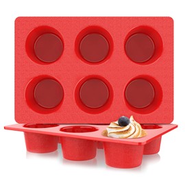 Aokinle Jumbo Muffin Pan Silicone, European LFGB Cupcake Pan 6 Cups, Non-Stick Deep Cupcake Baking Pan, Silicone Large Muffin Molds, Muffin Tins BPA Free, Set of 2 Red