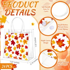 Resholder 24 Pcs Fall Thanksgiving Clear Gift Bags Maple Leaf Treat Candy Cookies Goodie Plastic Gift Bags with Handles for Fall Autumn Thanksgiving Theme Party Favor Supplies, 8 x 8 x 3.15 Inch