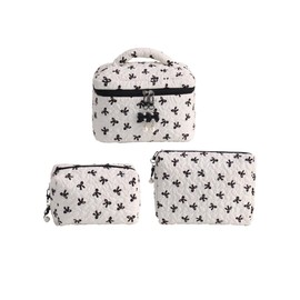 Aylashine Makeup Pouch, Toiletry Bag, Large Capacity, Cosmetics Storage, Small Storage Accessories, Women's, Handbag, For Going Out, Cute, Practical, Stylish, Bowknot (Set of 3), white/black