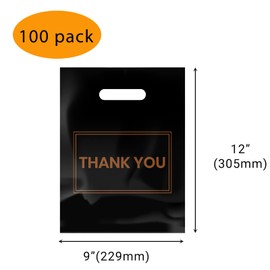 Belinlen 100 Pcs Thank You Merchandise Bags, 9x12inch Plastic Merchandise Bags, Plastic Shopping Bag Perfect for Small Business, Christmas market, Store, Boutique(Black)