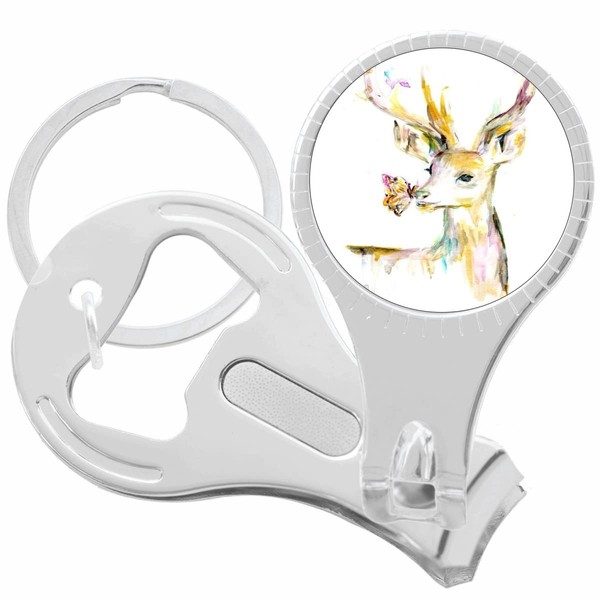 Watercolor Deer Butterfly Nail Clippers Plus Bottle Opener Keychain