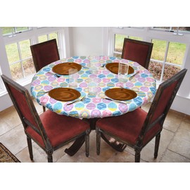 Covers For The Home Deluxe Elastic Edged Flannel Backed Vinyl Fitted Table Cover - Easter Pattern - Large Round Oblong Oval - Fits Tables up to 45" - 56" Diameter