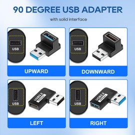 UCEC 6-Pack 90 Degree USB 180 Degree USB 3.2 Adapter, USB 90 Degree Adapter USB Angle Adapter, Up and Down Angle, Left and Right Angle USB A Male to USB A Female Adapter Extender Connector 10Gbps
