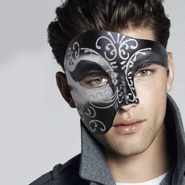 Half Face Men's Phantom Of The Opera Vintage Design Venetian Carnival Masquerade Mask (Black&Silver 2)