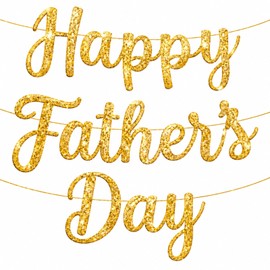 Happy Father’s Day Banner Garland – Glitter Paper Script Letter Hanging Decoration for Father’s Day Party, Family Gathering, Home Wall Decor, Photo Booth Backdrop