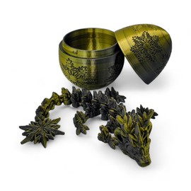 ZZ LIFE Surprise Winter Dragon Egg - 11" Dragons Articulating Joints - Snowflake Themed Twist Enclosure Mystery Dragon Egg, ADHD, Stress, Anxiety Relief (Black/Gold)