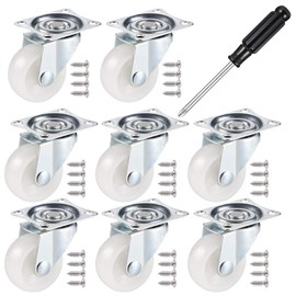 JIZZU 8Pcs Swivel Castor Wheels with Screw Driver and Screws, 40mm PU Rubber Heavy Duty Caster Wheels for DIY, Trolley Furniture Trolley Wheels with Double Ball Bearings Swivel Head