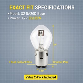 Poweka S2 12V 35/35w Chinese Scooter Light Bulb Fits for 50cc 150cc 250cc Znen Jonway Tank Baron (2 Packs)
